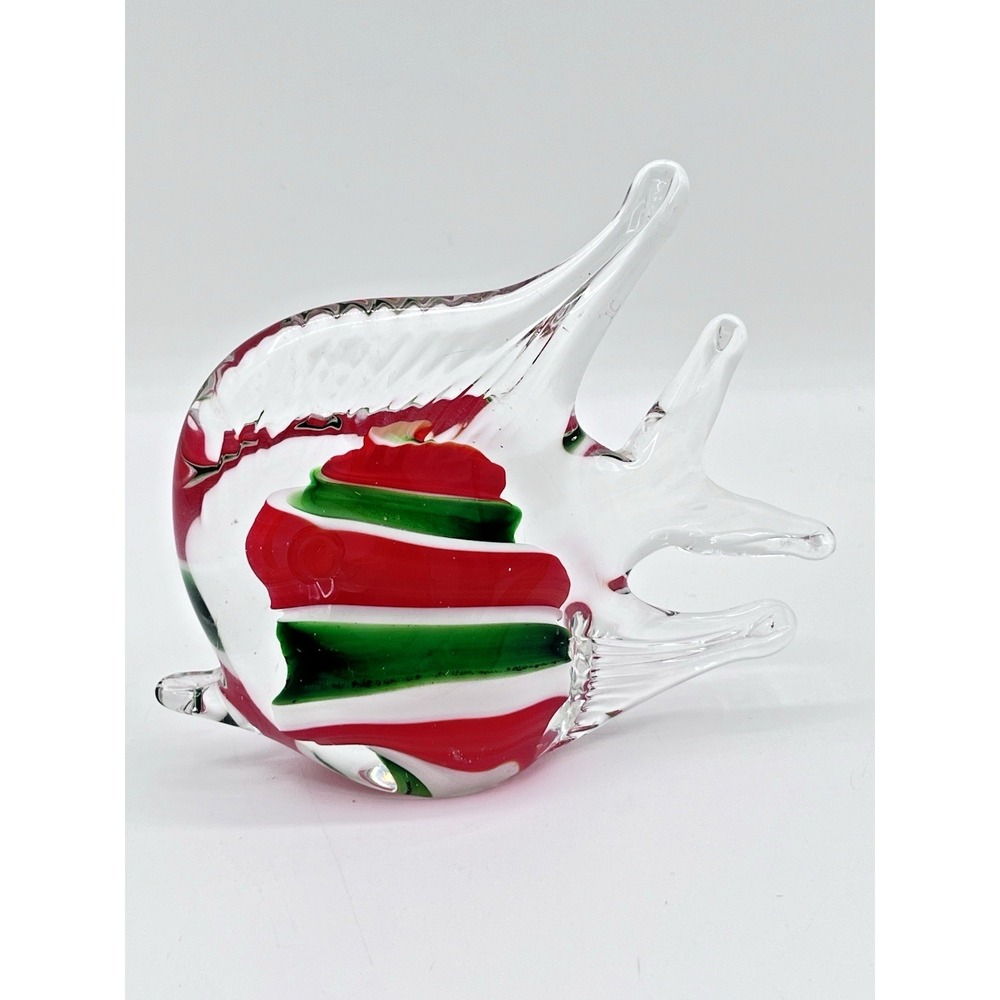 Hand Blown Art Glass Tropical Fish Paperweight Figurine Red Green White 6"